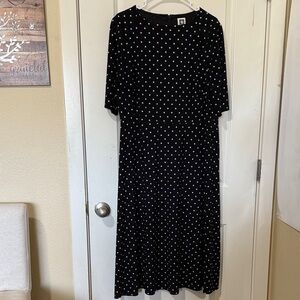 Anne Klein Black Midi Dress with White Dots